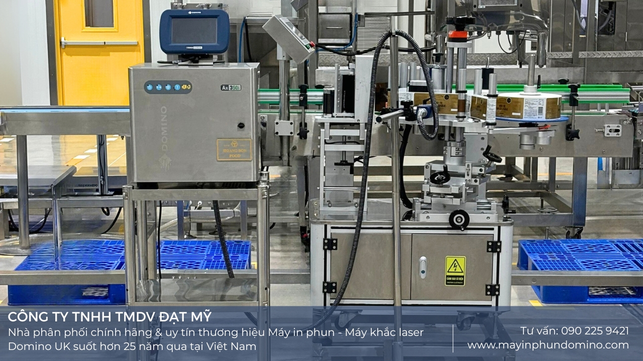 máy in phun date domino ax350i lắp cho công ty thực phẩm hoàng sơn bình dương